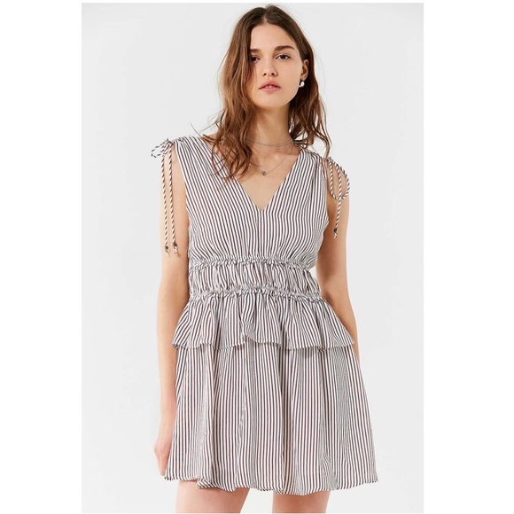 Line & Dot Dresses & Skirts - Line + Dot Tie-Sleeve Ruffle Striped Mini Dress
